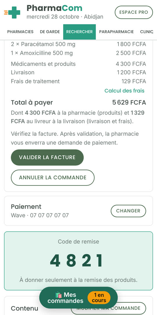Facture envoyée par la pharmacie
